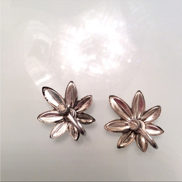 LEAF FLOWER SCREW BACK CLIP ON STERLING SILVER EARRINGS VINTAGE - Picture 5 of 6